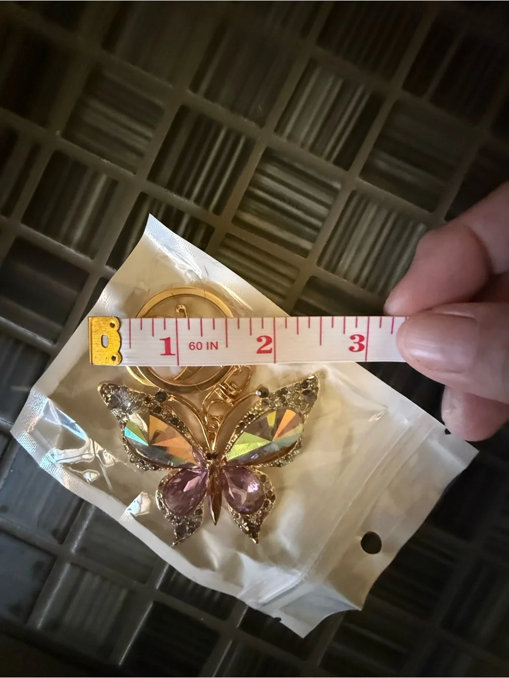 Iridescent Crystal Butterfly Keychain - Gold Hardware